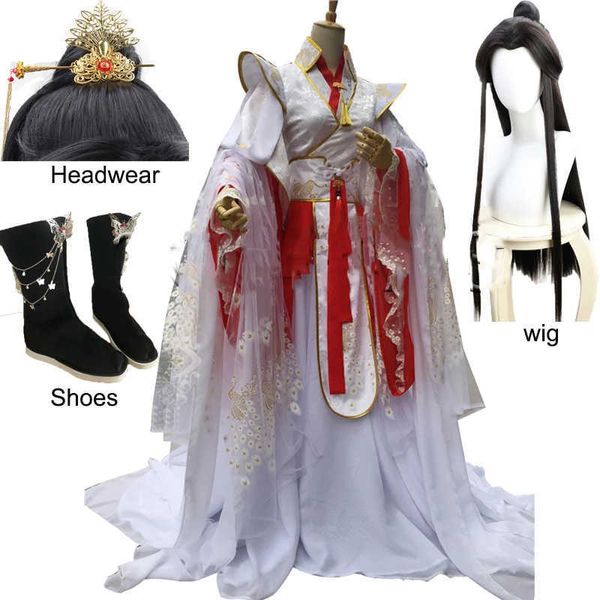 Costumes Anime Xie Lian Yue Shen Cosplay Roman Antique Tian Guan Ci Fu Platine Paon Cosplay Costmes Cos Perruque chaussures pour Halloween Party Z0301