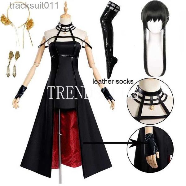 Anime Costumes Yor Forger Cosplay viennent bandeau élastique cuisse bas collants hauts perruque boucles d'oreilles Yor Forger robe ensemble complet pour Comic Con L231027