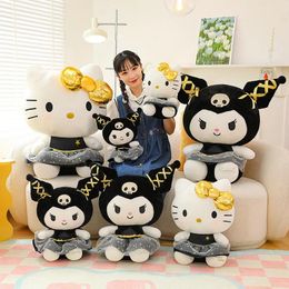 Anime schattige zwarte rok Kuromi pluche speelgoed zwart goud roze kattenpop kinderen spellocaties vakantiegeschenken kamer ornamenten