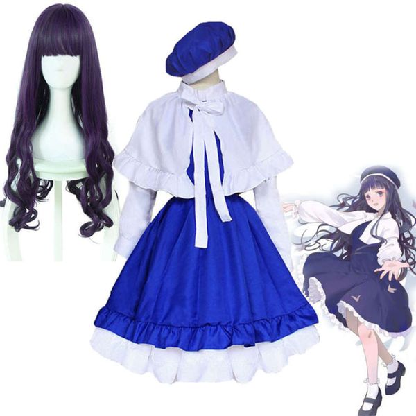 Robes de Cosplay Anime Daidouji Tomoyo, Costume Cardcaptor Sakura, robe et chapeau de chanteur pour filles, perruque violette