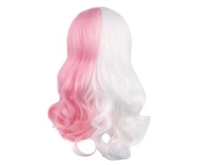 Anime Danganronpa Monomi mujeres peluca larga y rizada disfraz de Cosplay Dangan Ronpa blanco rosa mezcla pelo sintético pelucas para fiesta de Halloween827581249753
