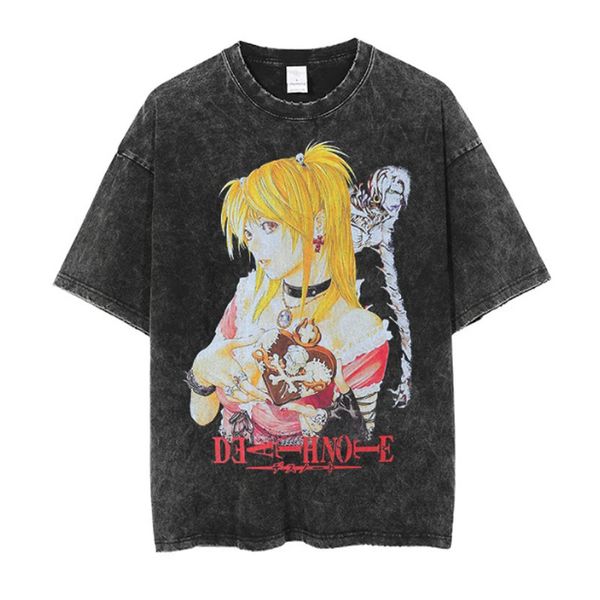 Anime Death Note Misa Amane camiseta algodón vintage lavado de gran tamaño Harajuku camiseta streetwear divertido verano casual cs768 240329