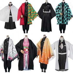 Anime Demon Slayer Kimetsu No YaiBa Cosplay Kostuums Kimono Halloween Tanjirou Kamado Nezuko Cosplay Kostuum Sets Y0903