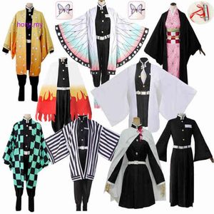 Anime Demon Slayer Kimetsu Geen Yaiba Zenitsu Giyu Tanjirou Kamado Nezuko Cosplay Vrouwen Kinderen Mannen Kimono Uniform Cosplay Komen T220813243o