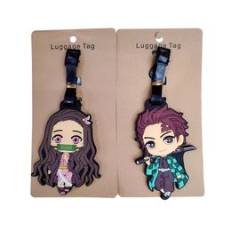 Anime Demon Slayer Luggage Tag Travel Travel Portable Baggage Boarding Label Silice Gel Id Addres Holder Individuality Tags 240511