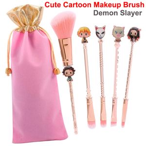 Anime Demon Slayer Makeup Brush Set 5pcs kimetsu no yaiba cosplay cadeau Cosmetic Brush pour le visage et les lèvres pour farfelu