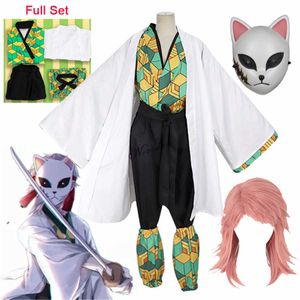 Anime Demon Slayer Sabito Kimetsu No Yaiba Cosplay Kostuum Kinderen Mannen Dames Kimono Uniform Halloween Party Kostuum Pruik Mask Y0903