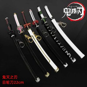 Anime démon tueur épée porte-clés Katana fantôme lame 22 cm métal pendentif porte-clés Kamado Tanjirou armes porte-clés Cosplay H0915