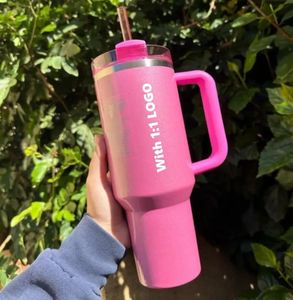 Avec LOGO Cosmo Pink Flamingo Tumbler Agent de trempe H2.0 Réplique 40oz Poignée de tasse en acier inoxydable Couvercle et paille 1: 1 même tasse de voiture Bouteille d'eau Target Rouge