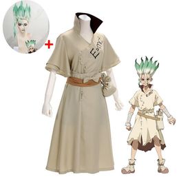 Anime Dr Stone Senku Ishigami Disfraz de Cosplay Senku Adulto Blanco Masculino Conjunto Completo Disfraces de Fiesta de Carnaval de Navidad de Halloween peluca226g