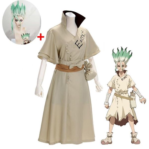 Anime Dr Stone Senku Ishigami Cosplay Costume Senku adulte blanc mâle ensemble complet Halloween noël carnaval fête Costumes wig242e