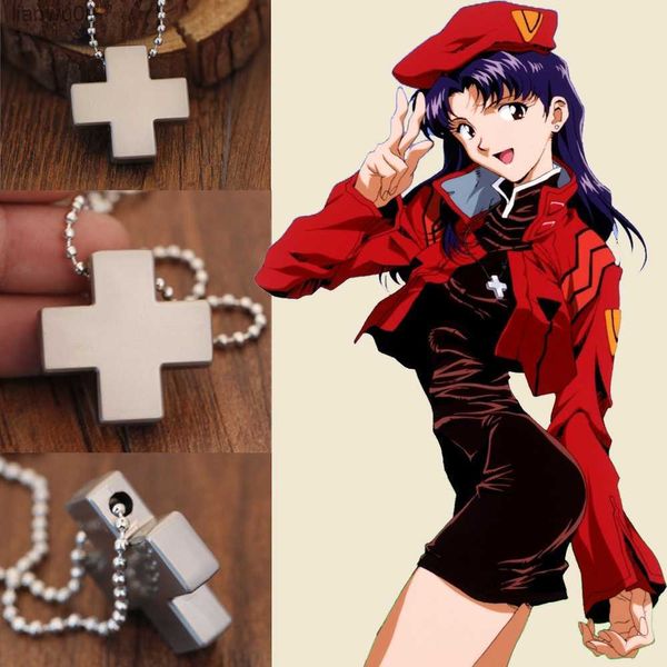 Anime EVA Katsuragi Misato Alliage Croix Pendentif Collier pour Femmes Cosplay Bijoux Perles Chaîne Charmes Amulette Colliers Dropship L230704
