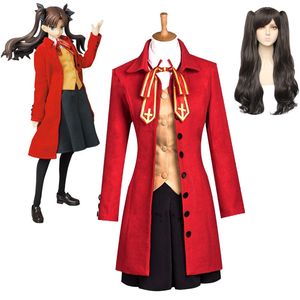 Anime Fate Stay Night Tohsaka Rin Cosplay Kostüme Schuluniform Kleid Outfit Perücke