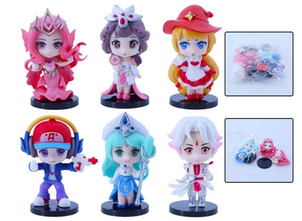 anime figure 6 pièces figurine d'anime jeu Kits de Garage sac à main d'honneur personnage ancien Zhuge Liang mini figurine funko pop figure Angela Twist Egg Machine poupée cadeau de noël