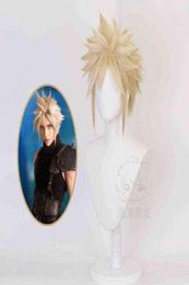 Anime Final Fantasy VII FF7 Cloud Strife Linen Blonde Cosplay Pelucas Peluca de pelo resistente al calor Y22040895669049360564