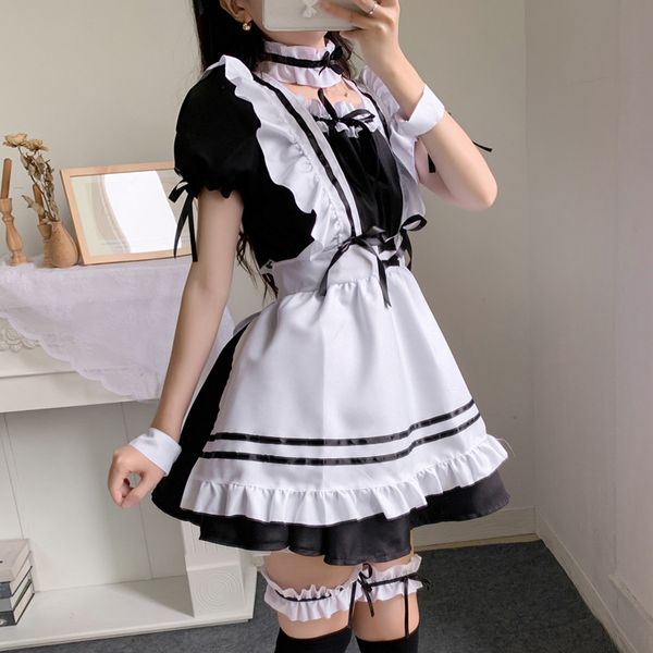 Delantal de sirvienta francesa de Anime, disfraz de Lolita, disfraz de Cosplay, guantes con orejas de gato peludas, calcetines