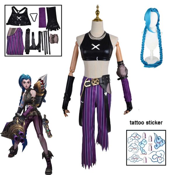 Costume de Cosplay Arcane de jeu d'anime Crit Loli Jinx, tenue de canon ample, perruque Sexy pour femmes, Costume de carnaval d'halloween