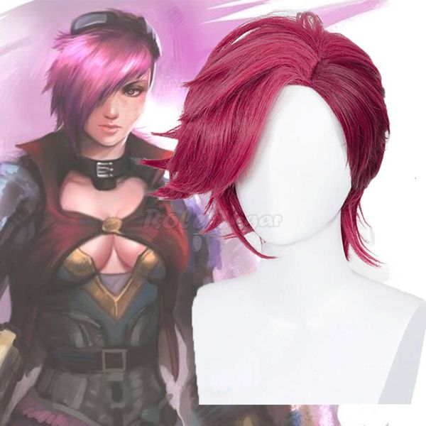 Anime juego Arcane LOL League of Legends Vi Cosplay mujeres peluca de pelo sintético resistente al calor C35X67