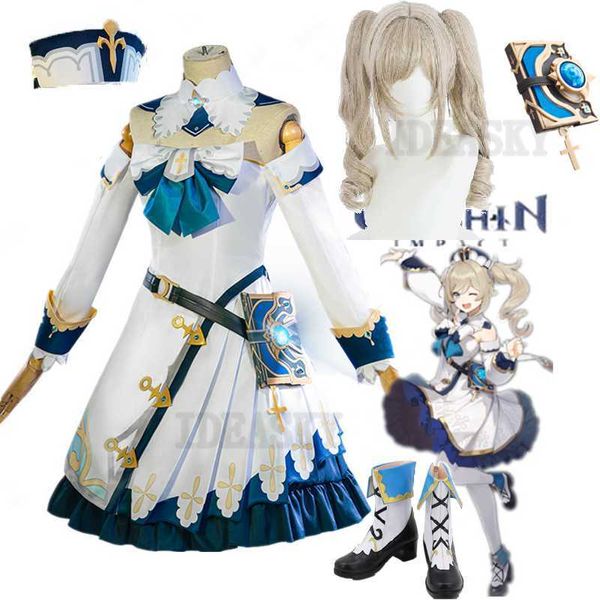 Anime Jeu Genshin Impact Barbara Cosplay Costume Robe De Soirée Perruque Chaussures Femmes Adultes Halloween Carnaval Cosplay Vêtements Outfit Y0903