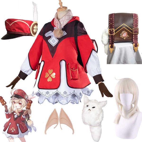 Game anime Genshin Impact Klee Cosplay Costumi zaino Wigs Lolli Elven Orees Party Women Outfit Halloween Carnival Uniform Y0903