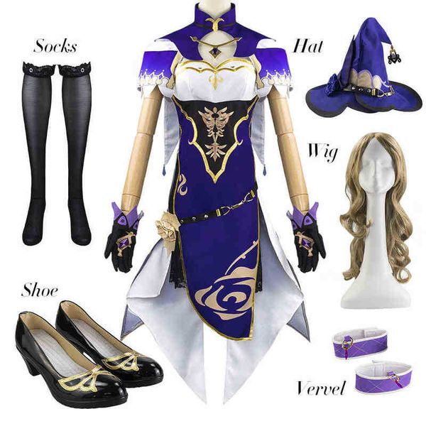 Anime Jeu Genshin Impact Lisa Sorcière Violet Rose Cosplay Costume Le Bibliothécaire Sexy Halloween Party Dress J220720