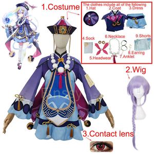 Anime Game Genshin Impact Zombie QiQi Cosplay Costume Halloween Carnival Show Engraçado Traje Feminino Incluindo Meias Acessórios Y0903