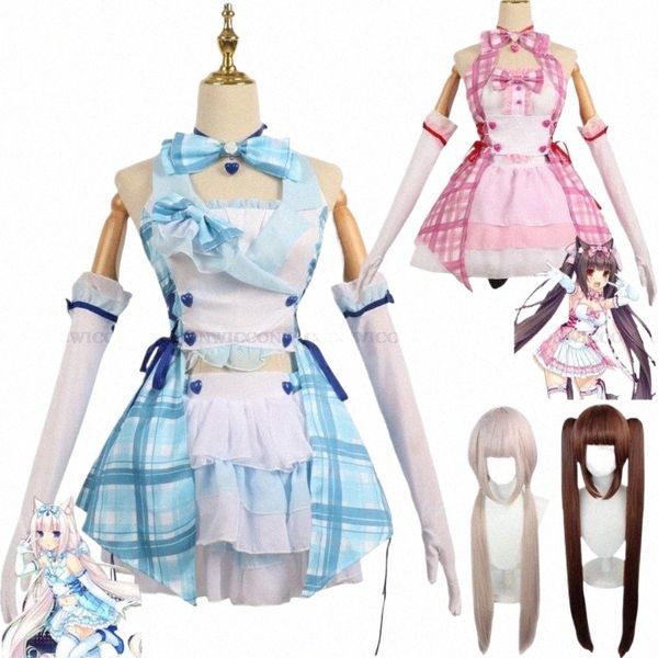 Jeu d'anime NEKOPARA Vanilla Chocola Cosplay Costume Perruque Treillis Maid Tenue Belle Dr Femme Sexy Kawaii Halen Costume Y1Yy #