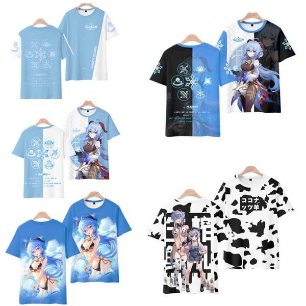 Anime Game T-Shirt Genshin Impact 3D Print T-shirt oversize Donna Uomo Boy Girl Bambini Cartoon Graphic Tees Ganyu Costume Cosplay Y0903