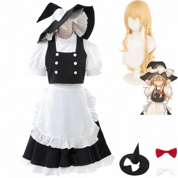 Juego de anime Touhou Project Kirisame Marisa Cosplay Kirisame Magic Shop Peluca Traje de mucama Mujer Sexy Kawaii Halen Traje Q7vU #