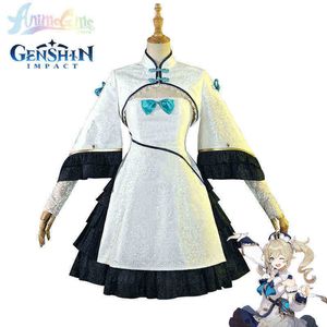 Anime Genshin Impact Cos Barbara disfraz Cheongsam conjunto completo 5 estrellas juego chino vestido de sirvienta señora Cosplay mujeres juego de rol peluca J220720