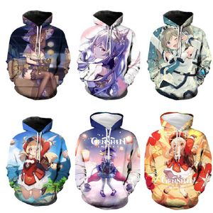 Anime Genshin Impact Cosplay Kostuum Hu Tao Tartaglia Klee Diluc Venti Paimon Zhongli Keqing Unisex 3D Hoodie Cosplay Kostuum Y0901