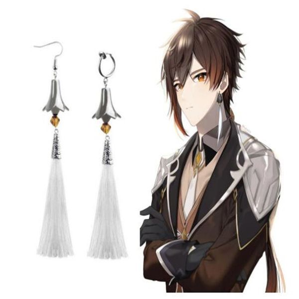 Boucles d'oreilles à Impact de l'anime Genshin Zhongli, Clips d'oreille à pampilles longues pour femmes et hommes, accessoires de bijoux de Cosplay GC1224