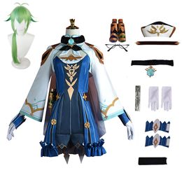 Costume de Cosplay Anime Genshin Impact Saccharose, perruques, robe, uniforme, tenue de fête d'Halloween pour femmes, ensemble complet de cosplay