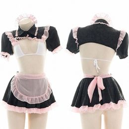 Anime Girl Maid Uniforme Costume Sailor Pyjamas Lingerie Outfit Cosplay Creux Mignon Rose Maid Rôle Jouer Deux Pièces Ensemble Femmes o6Ed #