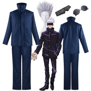 Disfraz de Anime Gojo Satoru, Jujutsu Kaisen Gojo Satoru, uniforme de Cosplay, peluca, gafas, traje, Disfraces de Halloween para Mencosplay