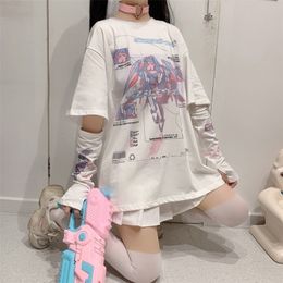 Anime graphique t-shirt été manches fendues t-shirt Femme E haut pour fille Mujer MINGLIUSILI Alt vêtements esthétique 220613