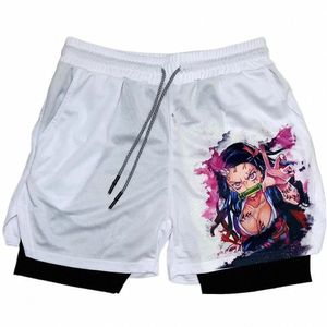 Anime Gym Shorts Mannen Vrouwen Gothic Print 2 in 1 Prestaties Shorts Fitn Casual Sport Y2K Korte Broek Meisje a1Yb #