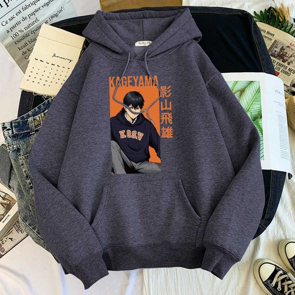 Anime haikyuu kageyama capucha con capucha de tobio ropa estética suelta para machos retro casual stithirts con capucha cómodas y0804