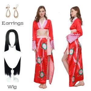 Costumes de Cosplay Anime Han Boa Han, jupes Kimono rouge Empire Sexy, perruque, boucles d'oreilles, Costumes d'halloween pour femmes, filles cosplay