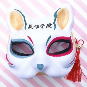 Anime handmålning rävmask med tofs och klocka Halloween maskerad jul japansk stil djur helmasker fest cosplay rekvisita favor