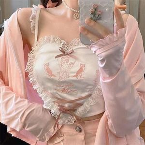 Anime Harajuku Kawaii Bustier Débardeur Femmes Rose Lolita Corset Tops Indie Esthétique Alternative Mode Coréenne Vêtements Décontractés 220318