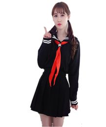 Anime hell girl lady lolita cosplay corean japona japonais marine marin school uniformes noirs shirtskirt red scarf costume girls étudiant5481980