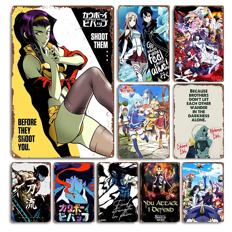 Anime Hero Metal Tin Sign Home Club Pub Sala de estar Decoração Anime Mix Wall Art Poster japonês Placa de estilo 20cmx30cm woo