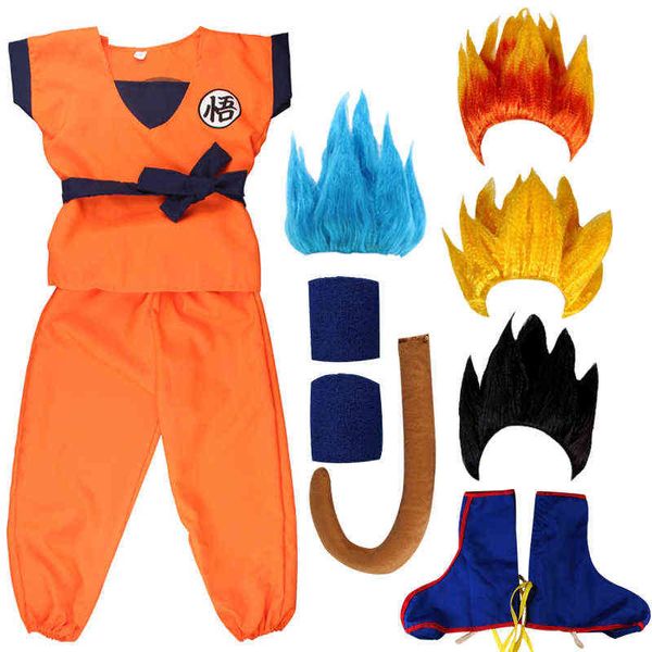 Costumes de vacances Anime Son Goku Carnaval Anime Cosplay Costumes Haut / Pantalon / Ceinture / Queue / Poignet / Perruque Pour Enfants Adultes H220805