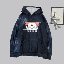 Anime Hoodie Jujutsu Kaisen Tie-Dye Pullovers Tops Tops Lange Mouw Casual Private Y0809