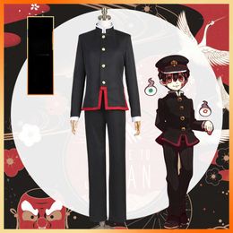 Costume de Cosplay Anime Jibaku Shounen Hanako Kun Yugi, cape liée aux toilettes, ensemble complet noir, uniforme, chapeau de perruque