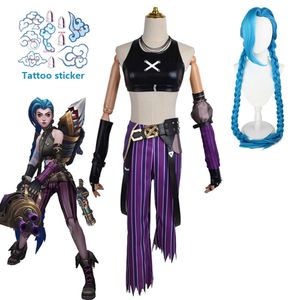 Anime Jinx Cosplay Arcane League of Legends Cosplay Costume Sexy perruque tatouage autocollant Halloween carnaval fête Costume pour Womencosplay