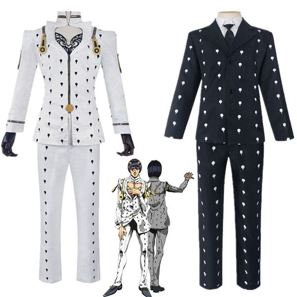 Anime Jojos Bizarre Adventure Bruno Bucciarati Costume costume noir Blanc cosit uniforme zentai complet set