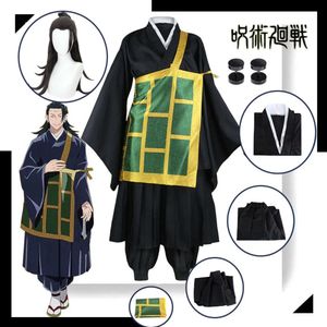 Perruque de Costume de Cosplay Anime Jujutsu Kaisen Geto Suguru, uniforme scolaire de kimono noir avec boucles d'oreilles, Costume d'halloween pour femmes Mencosplay