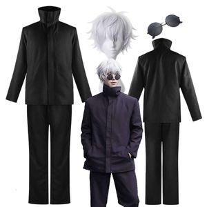 Anime Jujutsu Kaisen Gojo Satoru Cosplay Kostuum Uniform Gojo Satoru Zwarte Kleding Pruik Bril Pak Halloween Kostuums voor Mencosplay